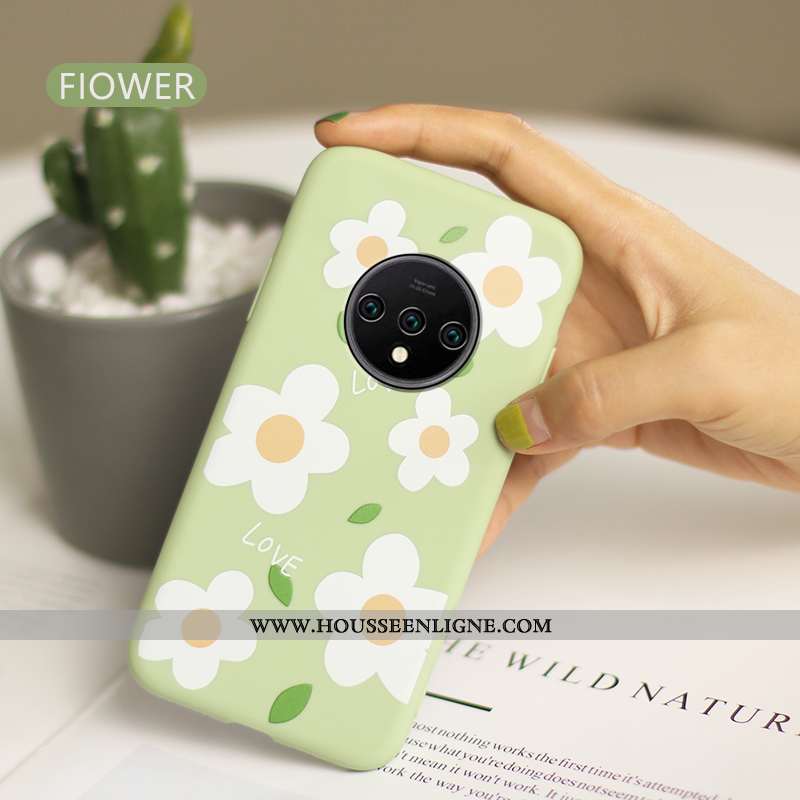Housse Oneplus 7t Pro Légère Fluide Doux Vert Petit Amoureux Tout Compris Fleur Verte