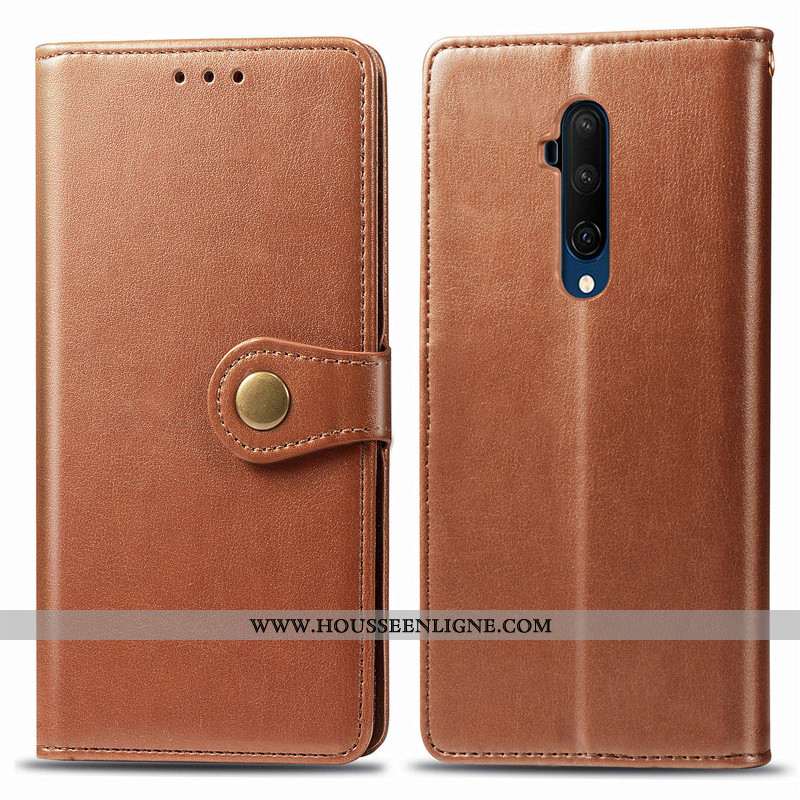 Housse Oneplus 7t Pro Ornements Suspendus Cuir Protection Coque Rouge Couleur Unie