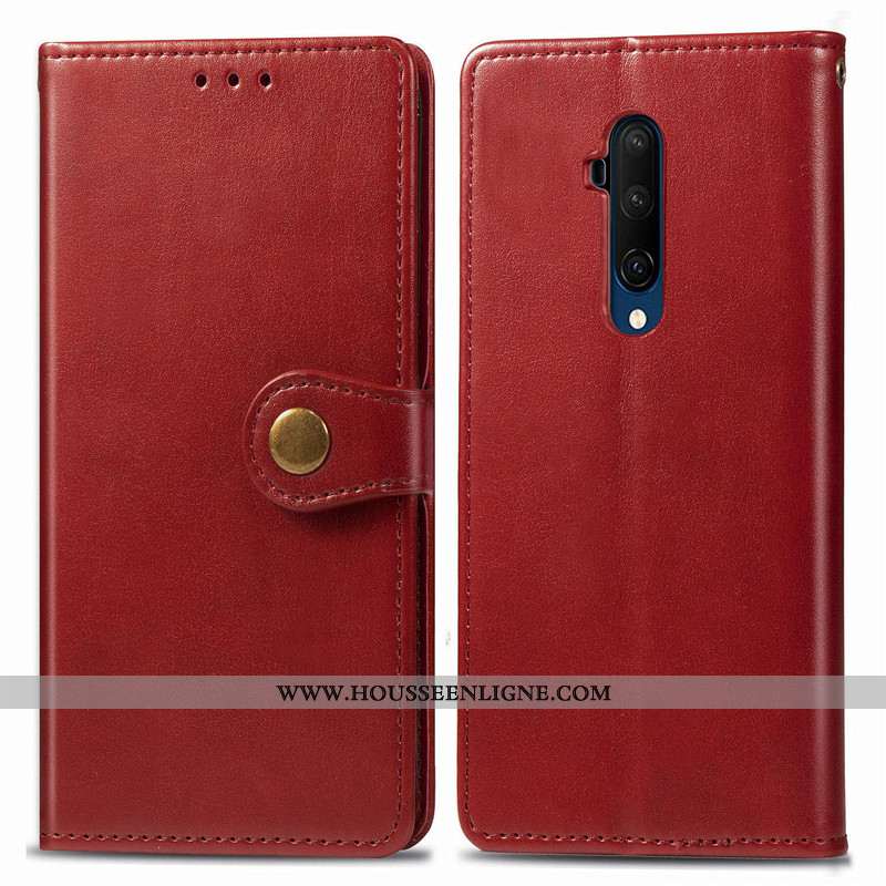 Housse Oneplus 7t Pro Ornements Suspendus Cuir Protection Coque Rouge Couleur Unie