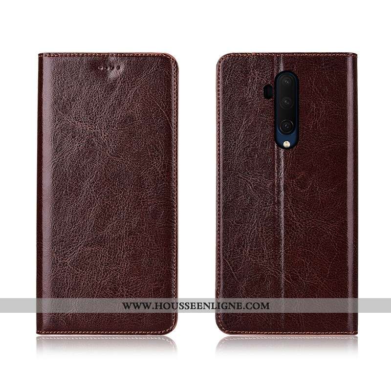 Housse Oneplus 7t Pro Protection Cuir Véritable Clamshell Fluide Doux Incassable Modèle Fleurie Cuir
