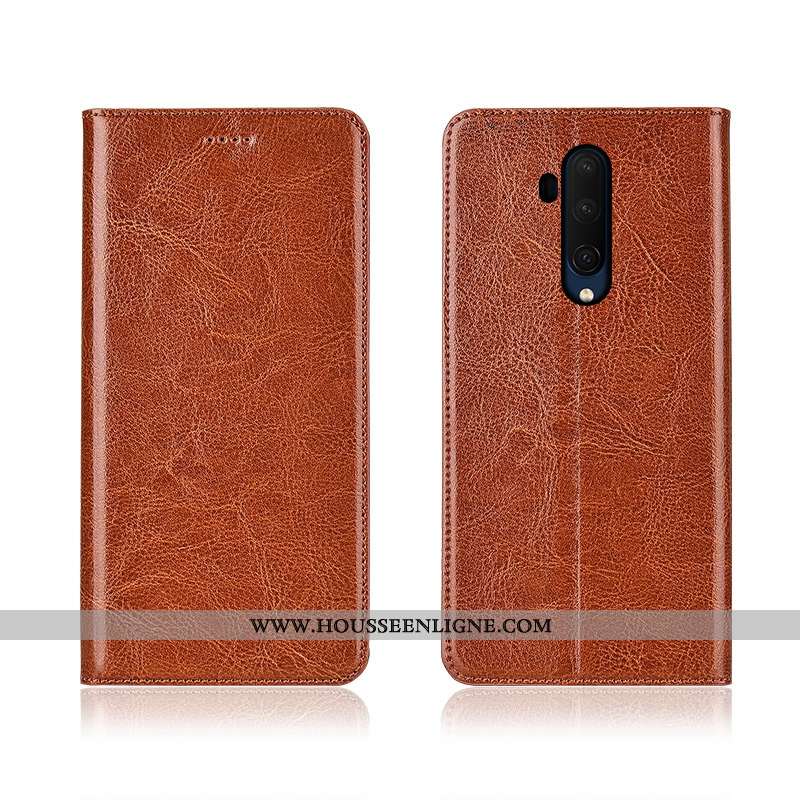 Housse Oneplus 7t Pro Protection Cuir Véritable Clamshell Fluide Doux Incassable Modèle Fleurie Cuir