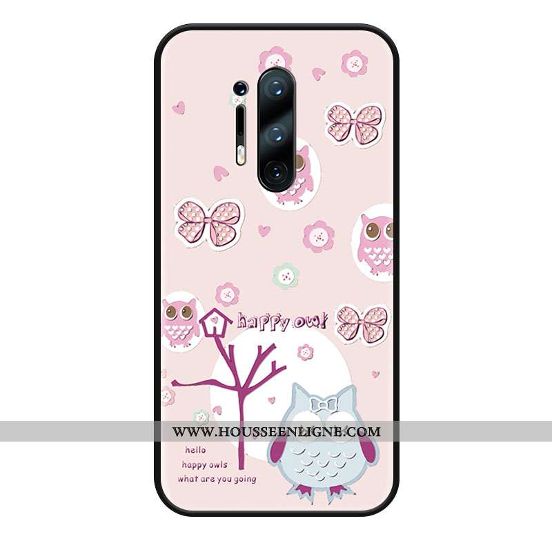 Housse Oneplus 8 Délavé En Daim Dessin Animé Grand Téléphone Portable Protection Charmant Coque Rose