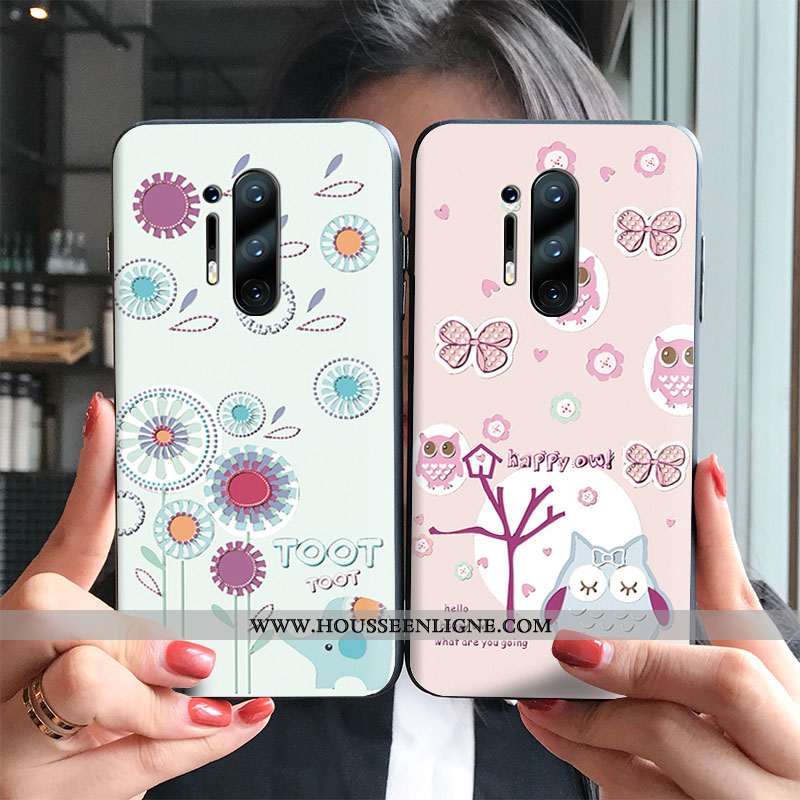 Housse Oneplus 8 Délavé En Daim Dessin Animé Grand Téléphone Portable Protection Charmant Coque Rose