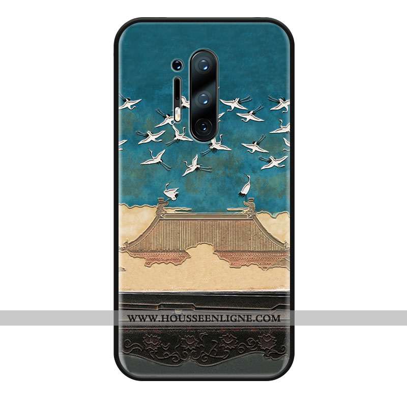 Housse Oneplus 8 Pro Créatif Gaufrage Style Chinois Grue Coque Étui Protection Bleu