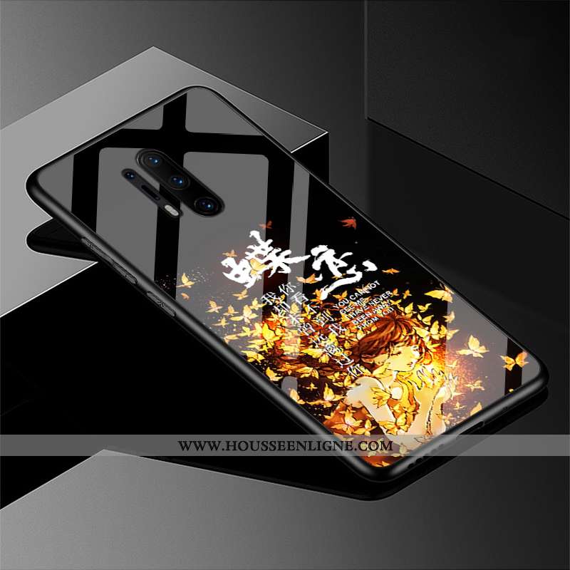 Housse Oneplus 8 Pro Délavé En Daim Tendance Tempérer Verre Protection Noir Tout Compris