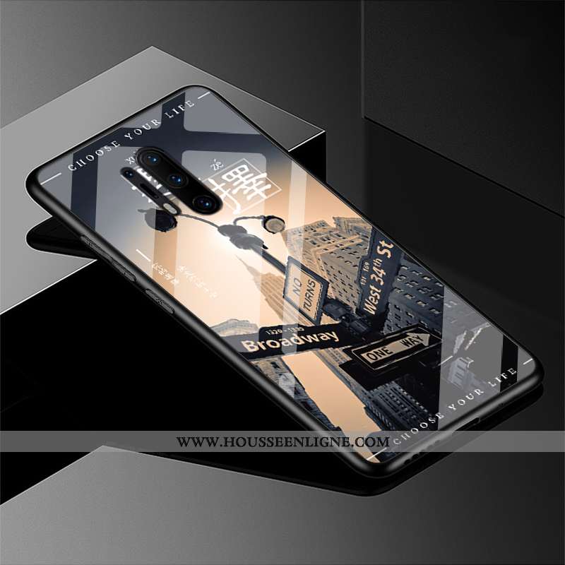 Housse Oneplus 8 Pro Délavé En Daim Tendance Tempérer Verre Protection Noir Tout Compris