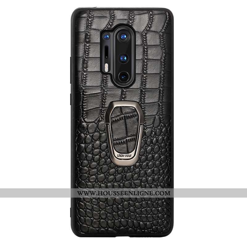 Housse Oneplus 8 Pro Modèle Fleurie Protection Couvercle Arrière Crocodile Cuir Magnétisme Étui Noir