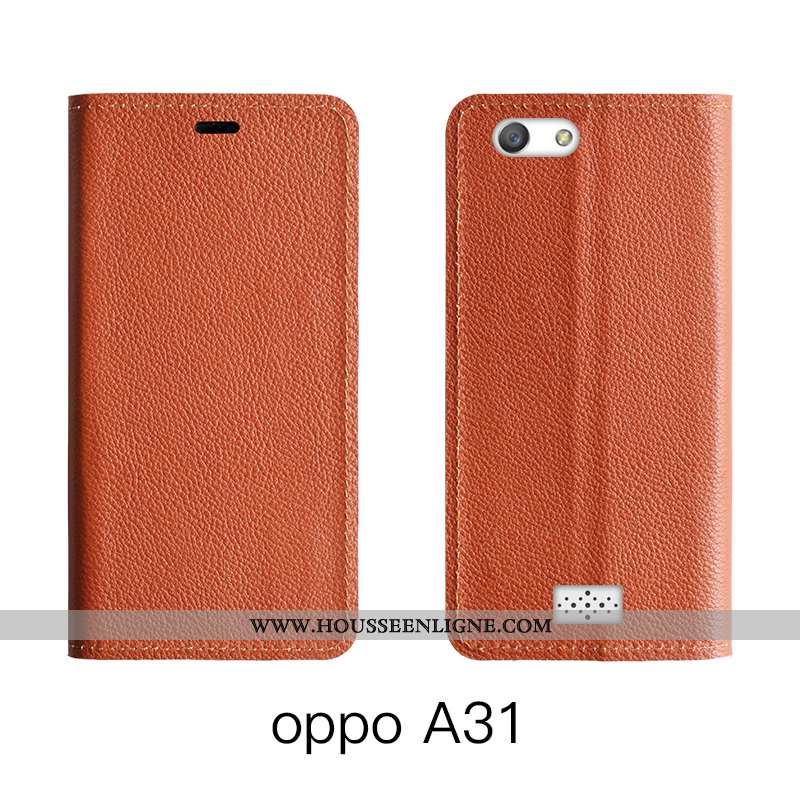 Housse Oppo A31 Cuir Véritable Cuir Téléphone Portable Bovins Orange Luxe Tout Compris