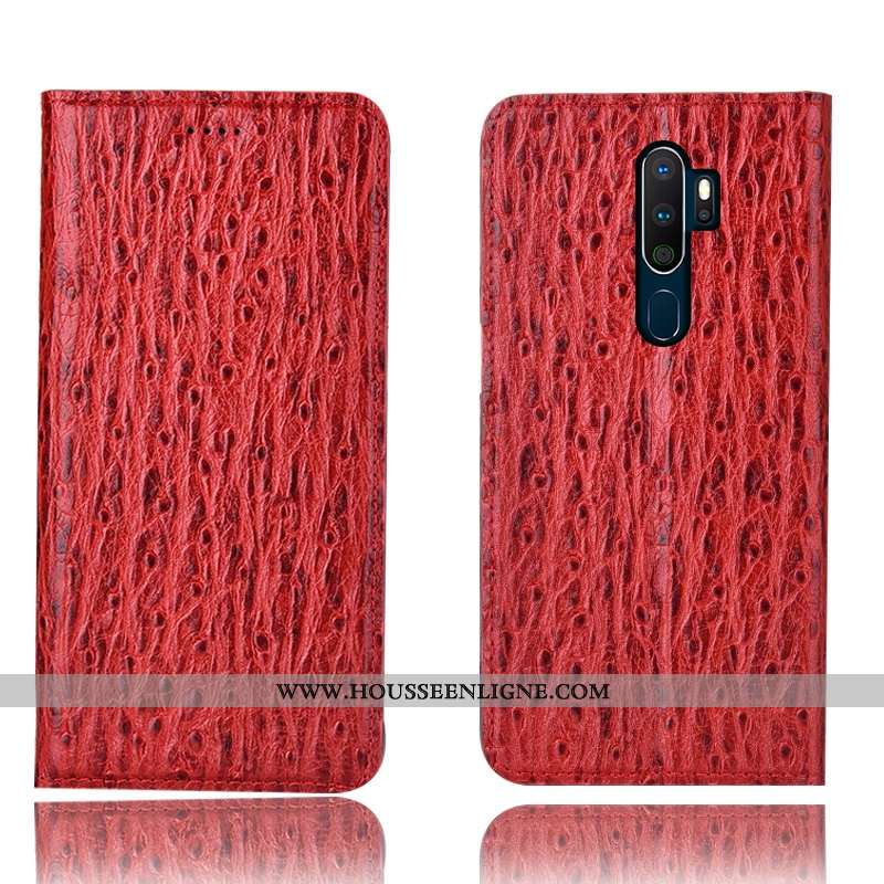 Housse Oppo A5 2020 Cuir Véritable Protection Étui Coque Incassable Bleu Marin Bleu Foncé