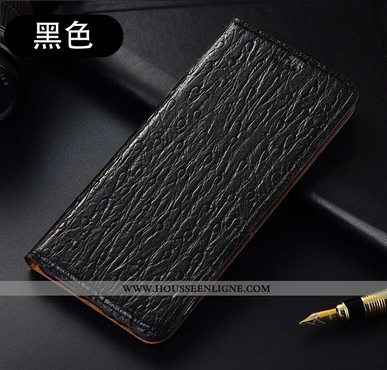 Housse Oppo A5 2020 Cuir Véritable Protection Étui Coque Incassable Bleu Marin Bleu Foncé