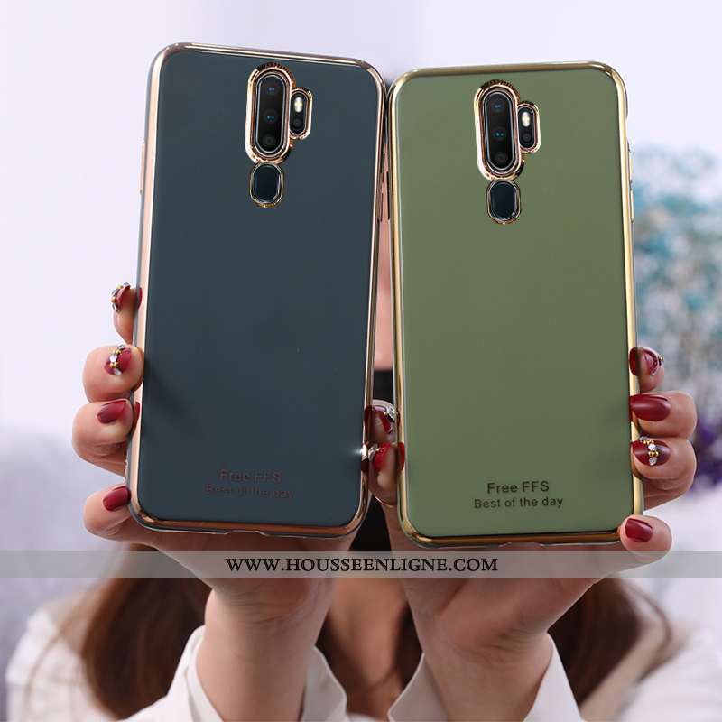 Housse Oppo A5 2020 Fluide Doux Protection Placage Incassable Couleur Unie Étui Vert Verte
