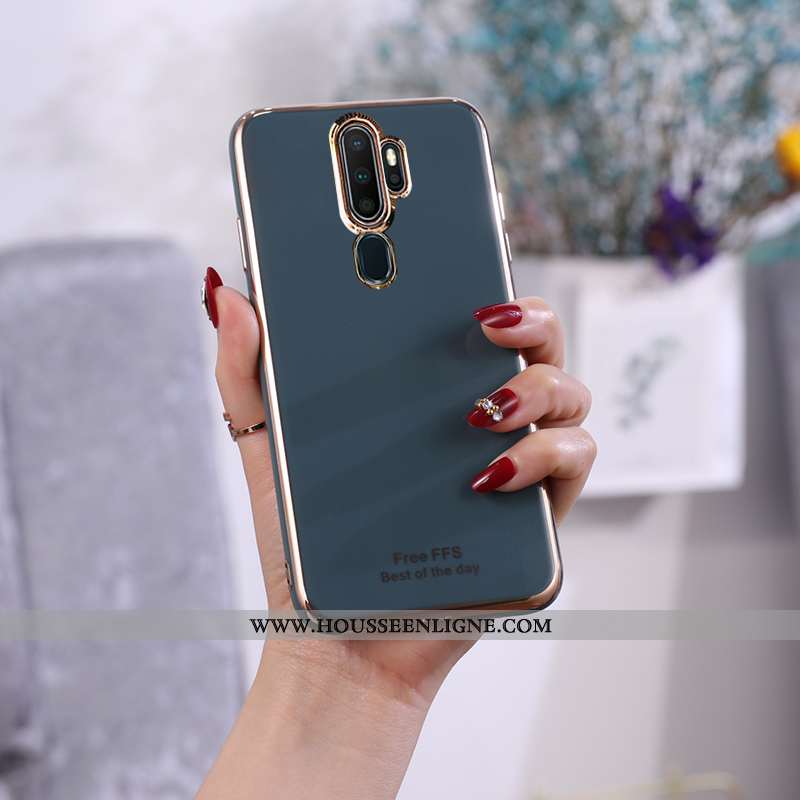 Housse Oppo A5 2020 Fluide Doux Protection Placage Incassable Couleur Unie Étui Vert Verte