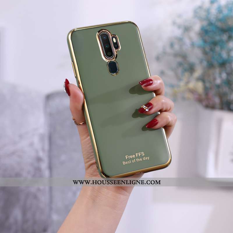 Housse Oppo A5 2020 Fluide Doux Protection Placage Incassable Couleur Unie Étui Vert Verte