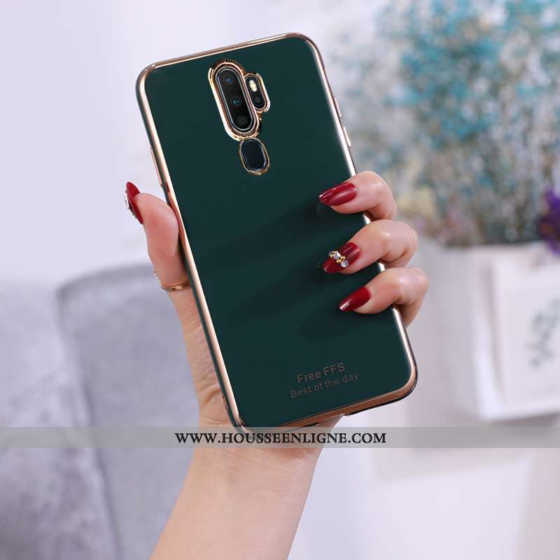 Housse Oppo A5 2020 Fluide Doux Protection Placage Incassable Couleur Unie Étui Vert Verte