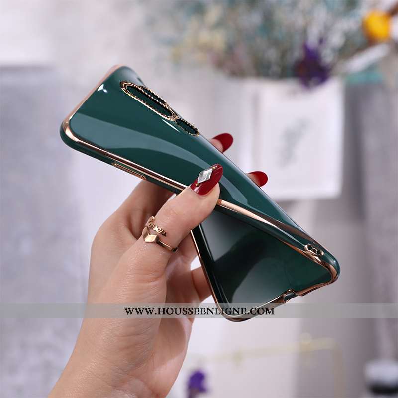 Housse Oppo A5 2020 Fluide Doux Protection Placage Incassable Couleur Unie Étui Vert Verte