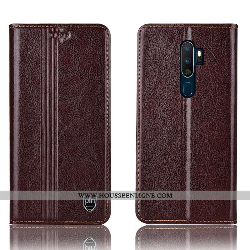 Housse Oppo A5 2020 Protection Cuir Véritable Coque Étui Marron Tout Compris
