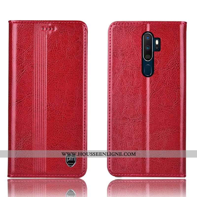 Housse Oppo A5 2020 Protection Cuir Véritable Coque Étui Marron Tout Compris