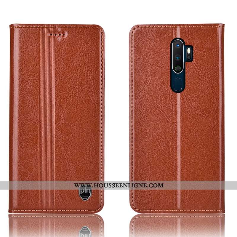 Housse Oppo A5 2020 Protection Cuir Véritable Coque Étui Marron Tout Compris