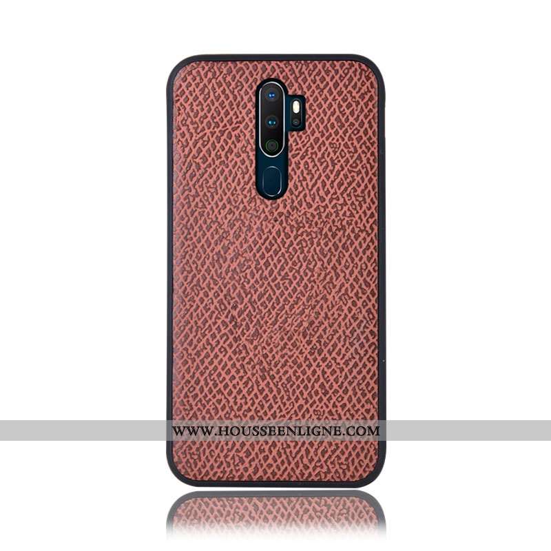 Housse Oppo A5 2020 Protection Cuir Véritable Rouge Incassable Mesh Coque Couvercle Arrière Rose