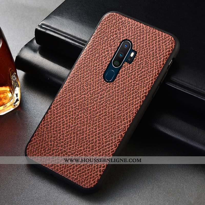 Housse Oppo A5 2020 Protection Cuir Véritable Rouge Incassable Mesh Coque Couvercle Arrière Rose