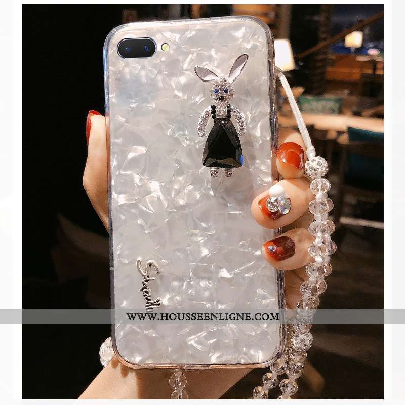 Housse Oppo A5 Tendance Protection Charmant Incruster Strass Cou Suspendu Étui Coque Blanche