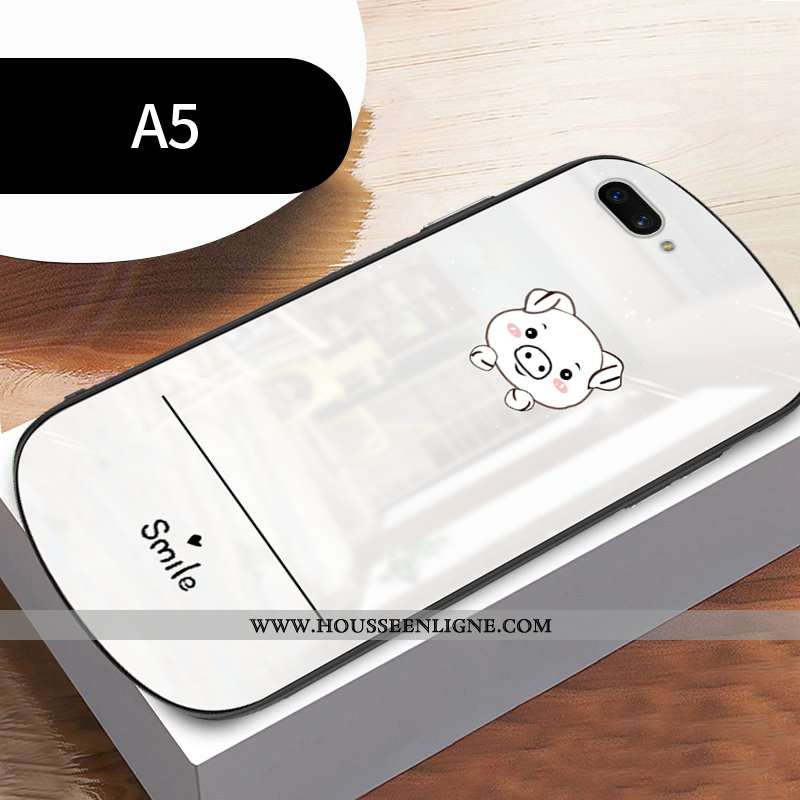 Housse Oppo A5 Verre Personnalité Coque Incassable Créatif Téléphone Portable Blanc Blanche