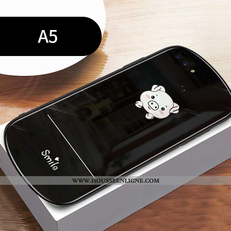 Housse Oppo A5 Verre Personnalité Coque Incassable Créatif Téléphone Portable Blanc Blanche