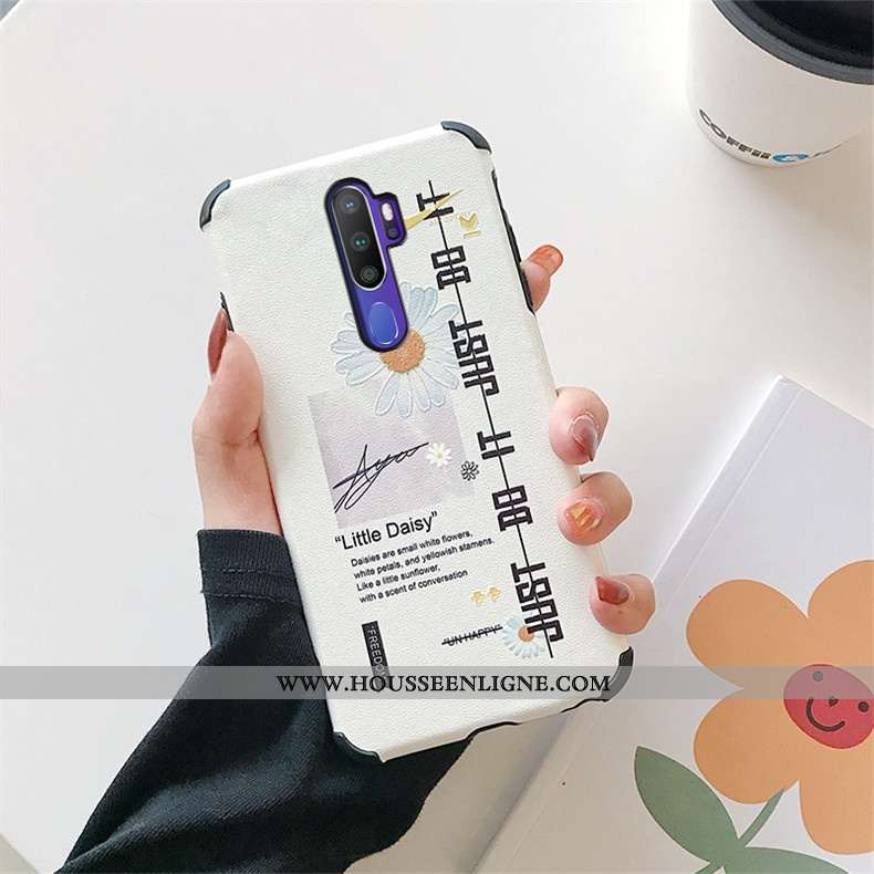 Housse Oppo A9 2020 Modèle Fleurie Fluide Doux Blanc Étui Coque Personnalité Soie Mulberry Blanche