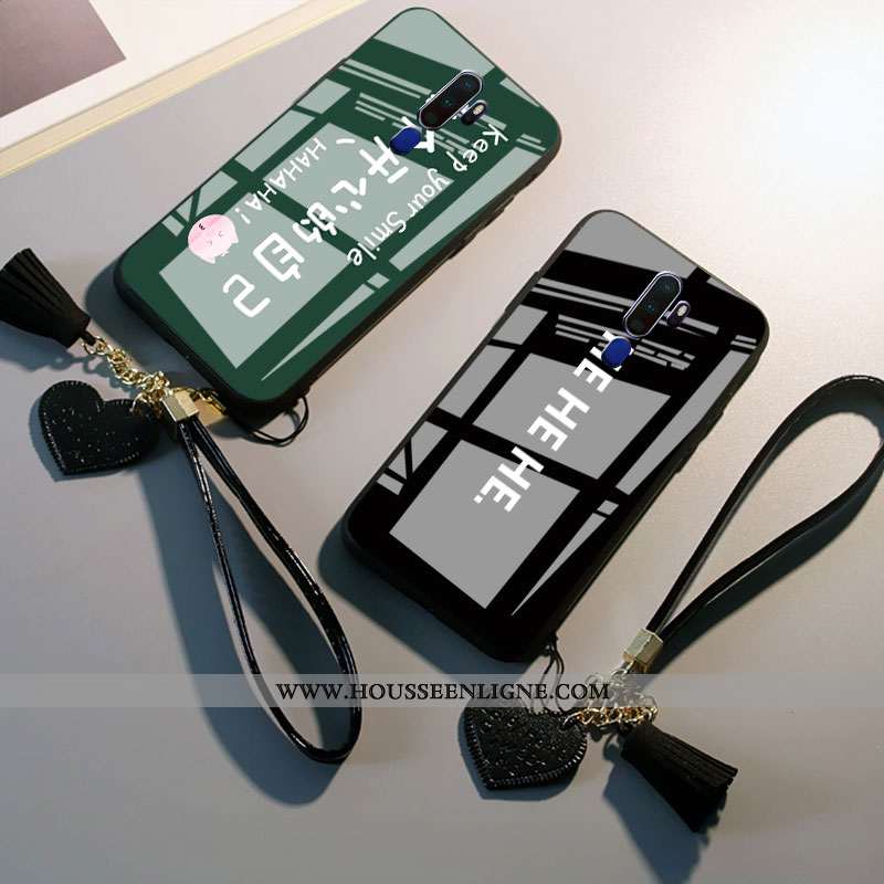Housse Oppo A9 2020 Protection Verre Téléphone Portable Net Rouge Étui Personnalité Tendance Noir