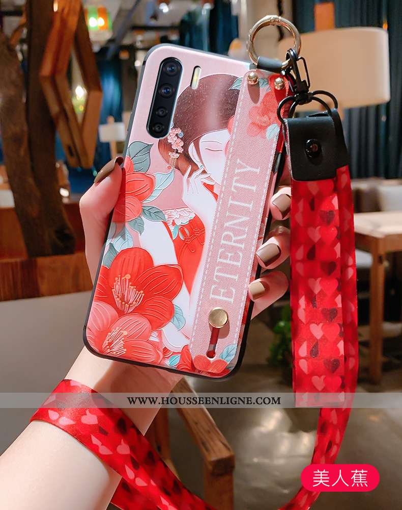 Housse Oppo A91 Cou Suspendu Vintage Palais Tout Compris Gaufrage Fluide Doux Rouge