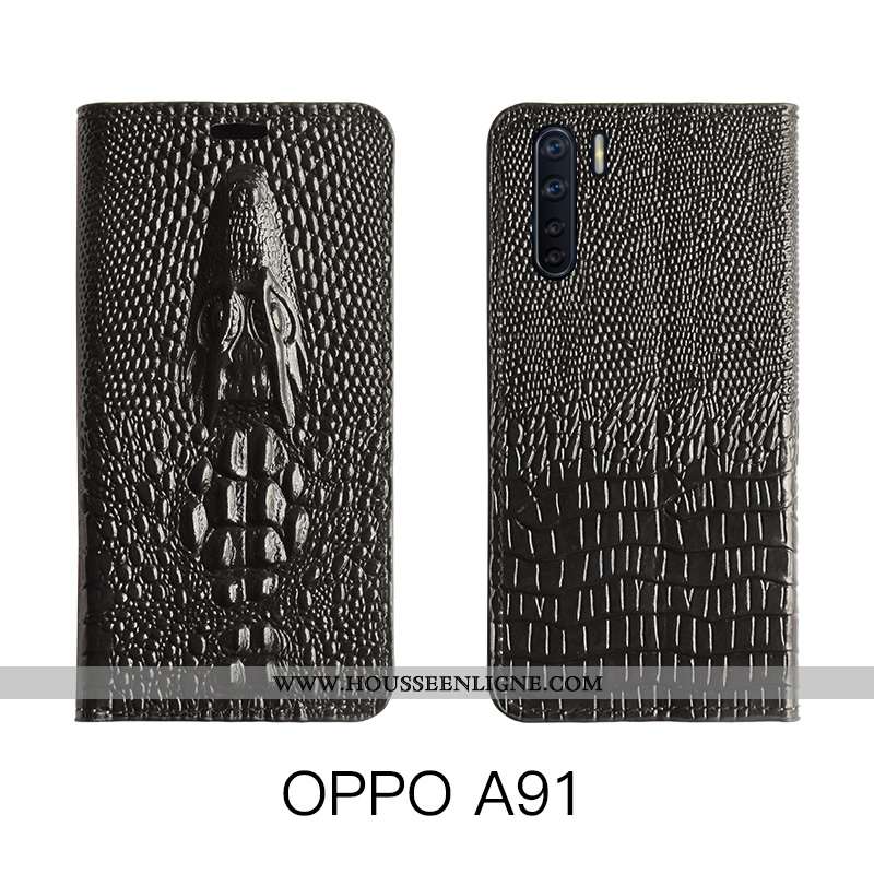 Housse Oppo A91 Cuir Véritable Cuir Étui Luxe Téléphone Portable Luxe Jaune