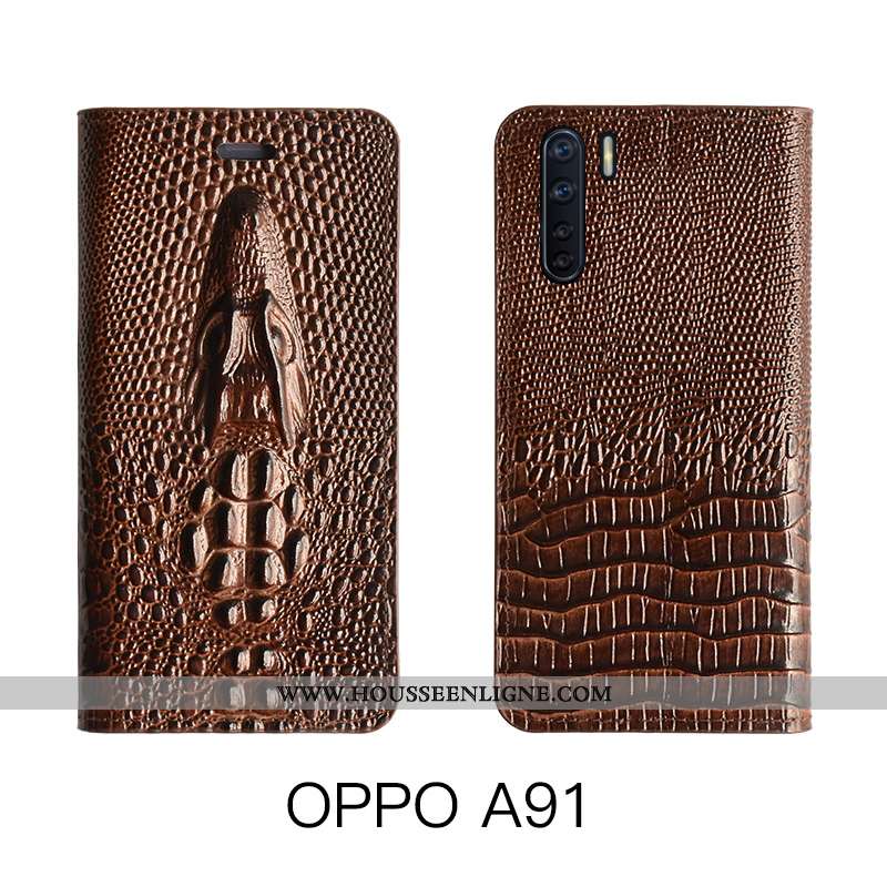 Housse Oppo A91 Cuir Véritable Cuir Étui Luxe Téléphone Portable Luxe Jaune