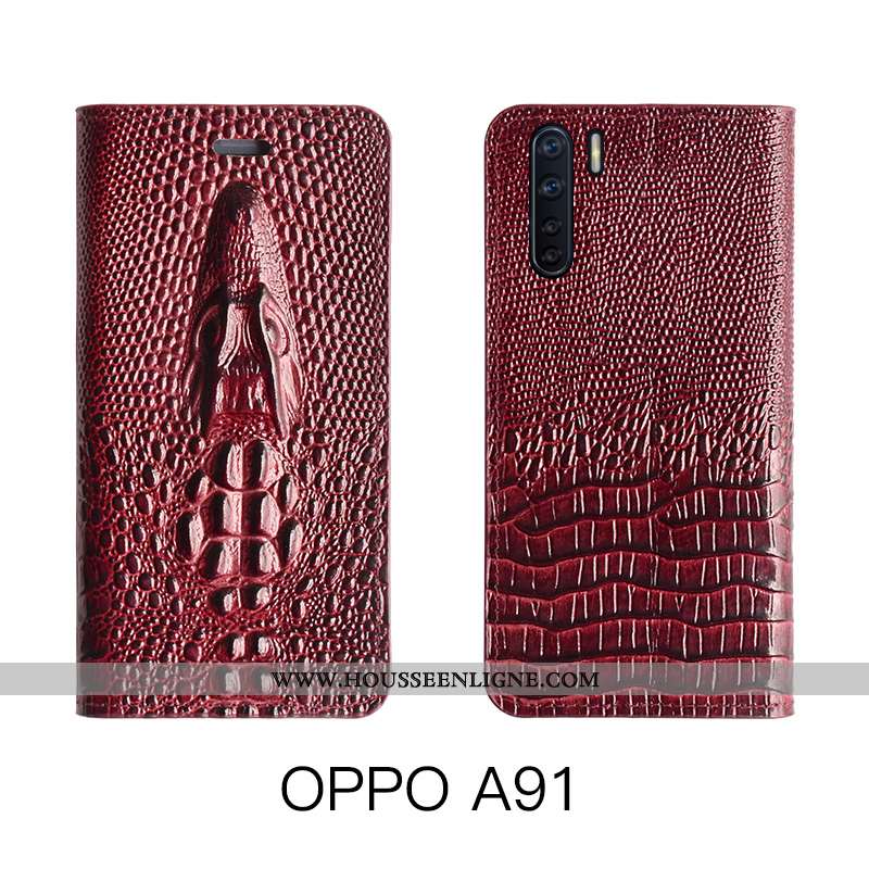 Housse Oppo A91 Cuir Véritable Cuir Étui Luxe Téléphone Portable Luxe Jaune