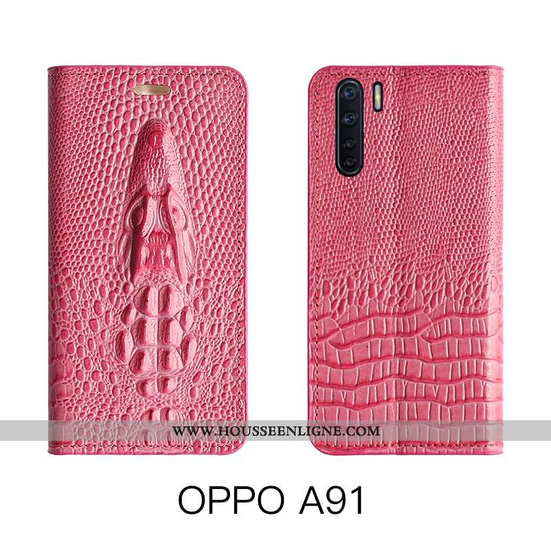 Housse Oppo A91 Cuir Véritable Cuir Étui Luxe Téléphone Portable Luxe Jaune