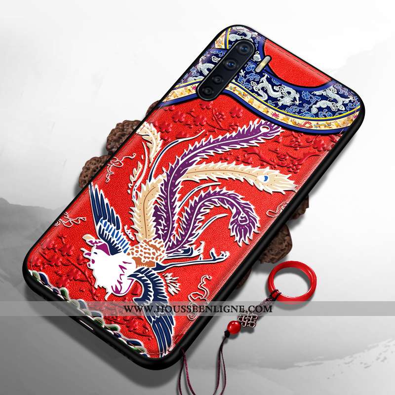 Housse Oppo A91 Fluide Doux Silicone Dragon Tout Compris Tendance Vent Légère Rouge
