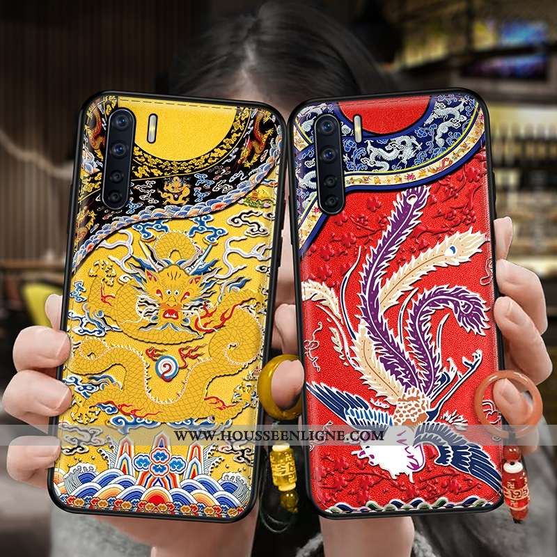 Housse Oppo A91 Fluide Doux Silicone Dragon Tout Compris Tendance Vent Légère Rouge
