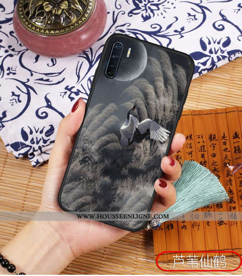 Housse Oppo A91 Protection Délavé En Daim Bleu Silicone Style Chinois Étui Légère