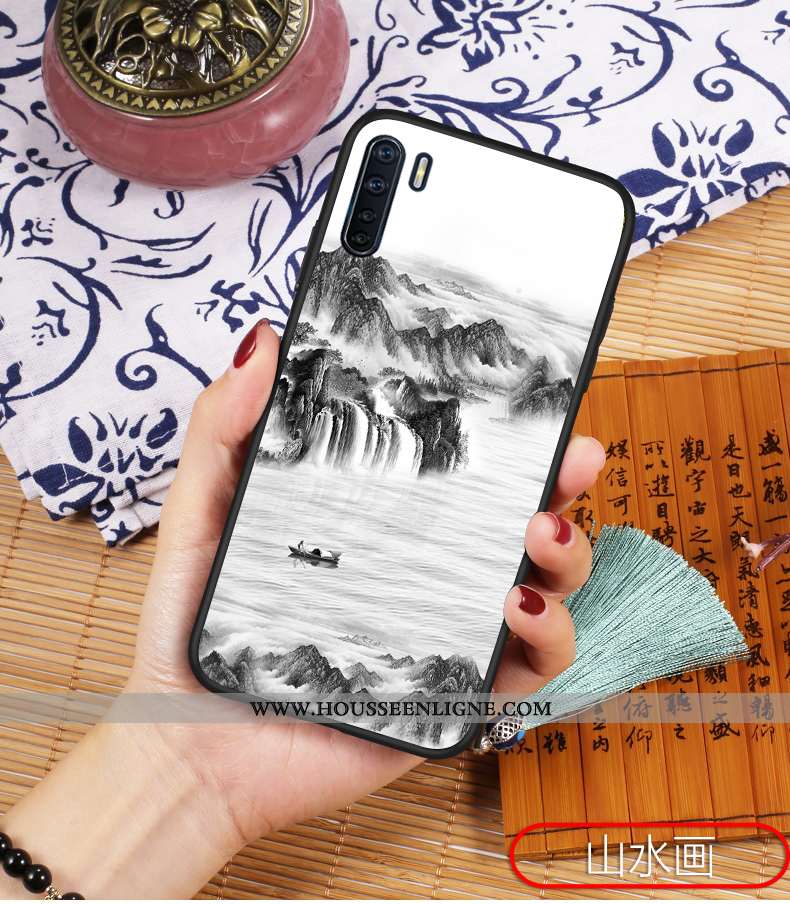 Housse Oppo A91 Protection Délavé En Daim Bleu Silicone Style Chinois Étui Légère