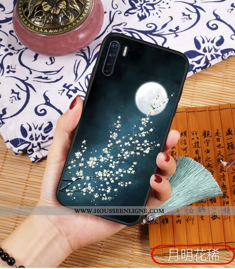 Housse Oppo A91 Protection Délavé En Daim Bleu Silicone Style Chinois Étui Légère
