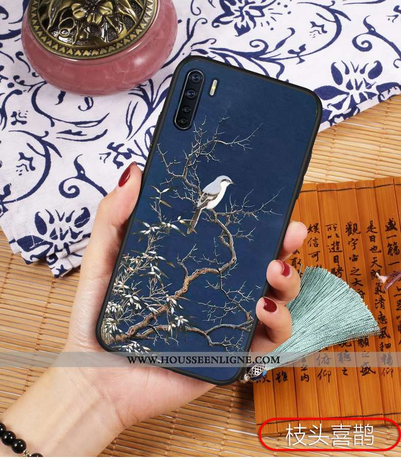 Housse Oppo A91 Protection Délavé En Daim Bleu Silicone Style Chinois Étui Légère