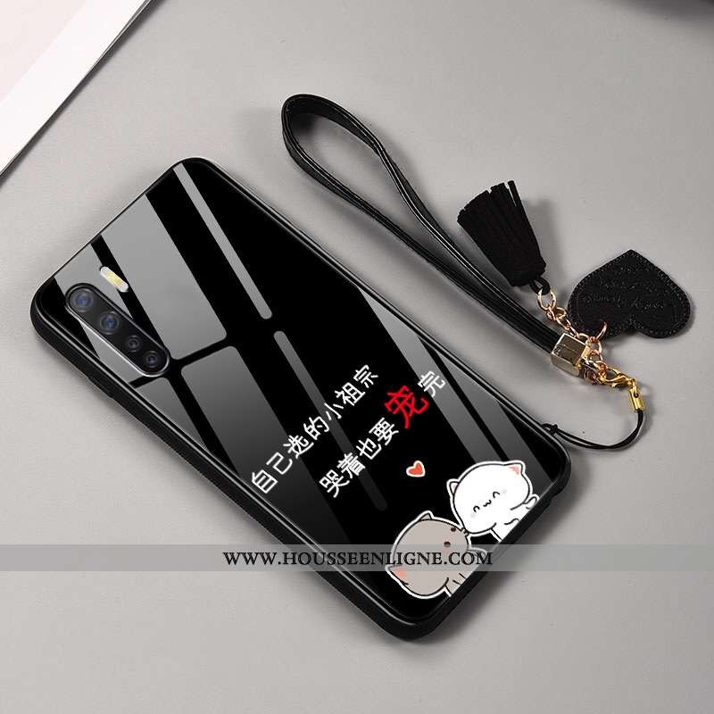 Housse Oppo A91 Silicone Protection Verre Petit Amoureux Fluide Doux Tendance Noir