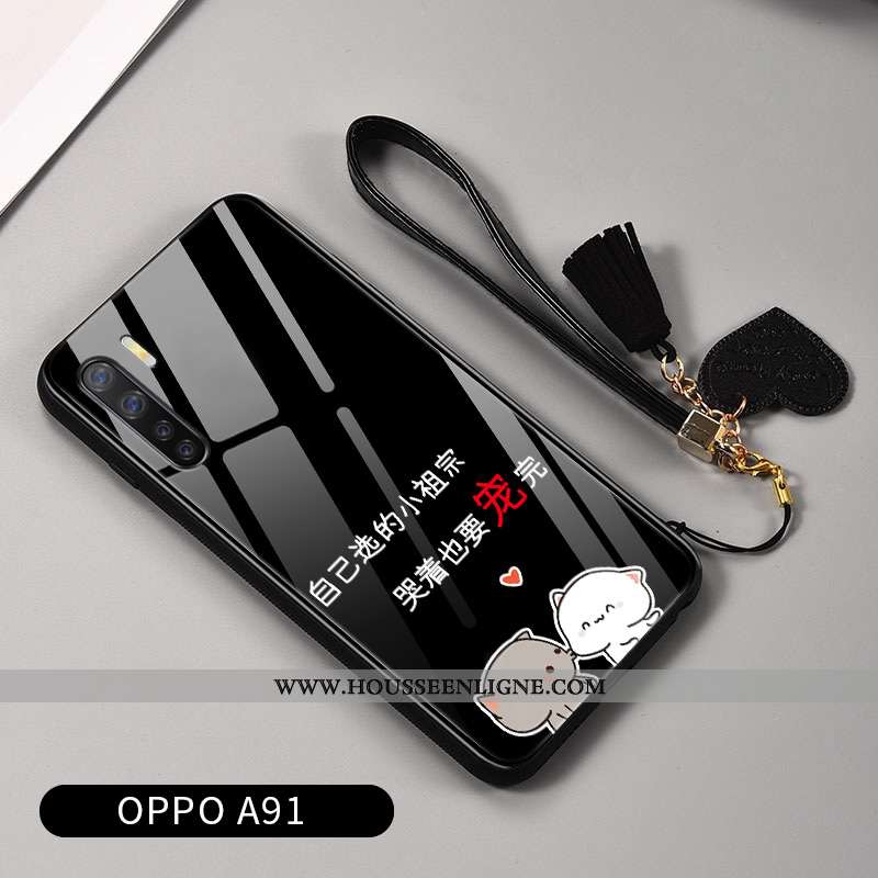 Housse Oppo A91 Silicone Protection Verre Petit Amoureux Fluide Doux Tendance Noir