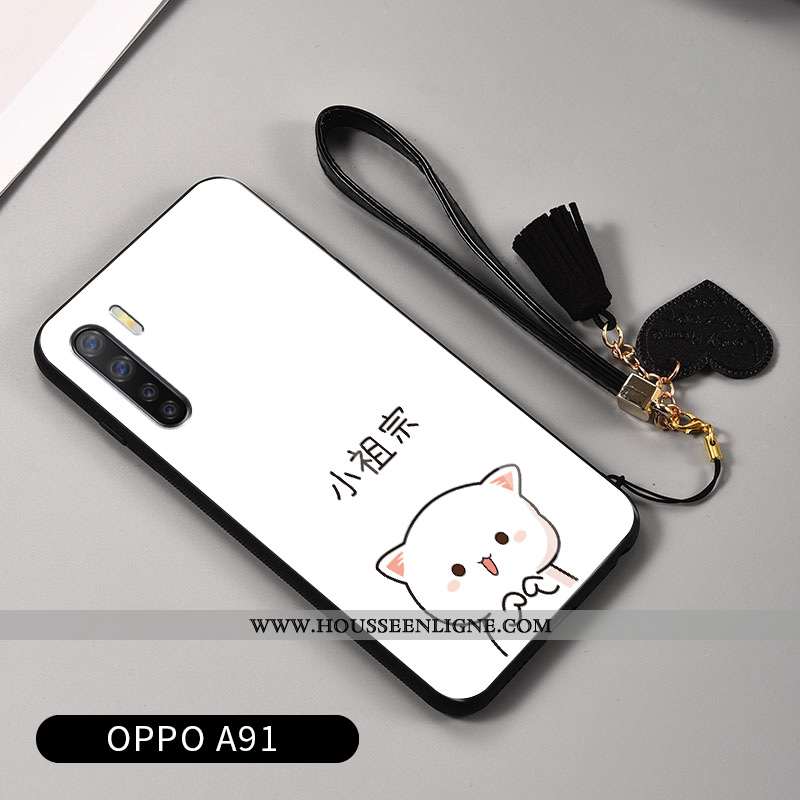 Housse Oppo A91 Silicone Protection Verre Petit Amoureux Fluide Doux Tendance Noir