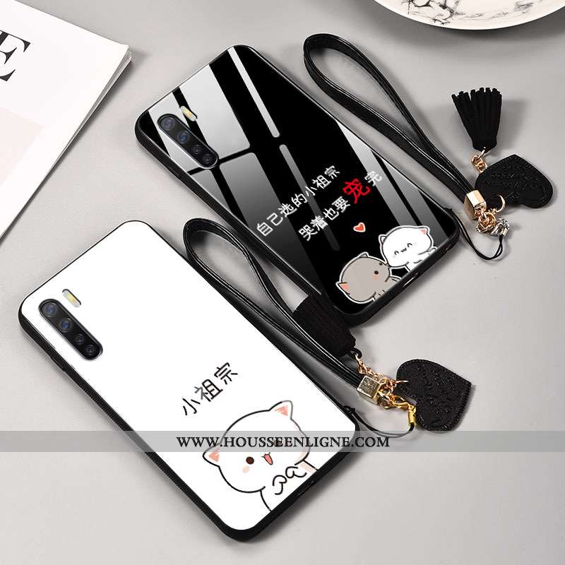 Housse Oppo A91 Silicone Protection Verre Petit Amoureux Fluide Doux Tendance Noir