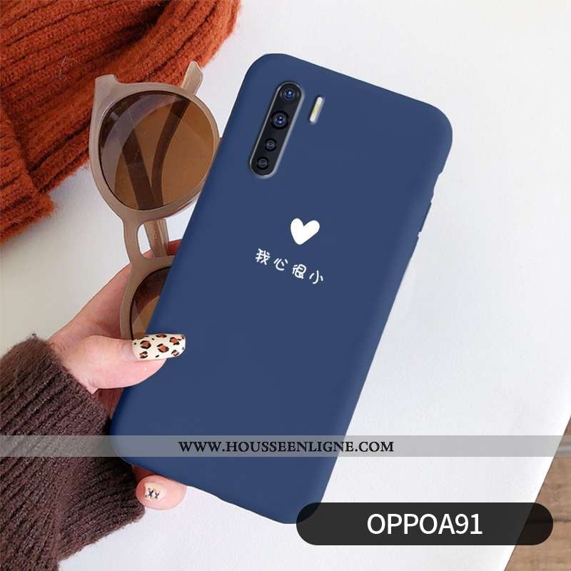 Housse Oppo A91 Tendance Légère Protection Vent Coque Nouveau Délavé En Daim Bleu Foncé