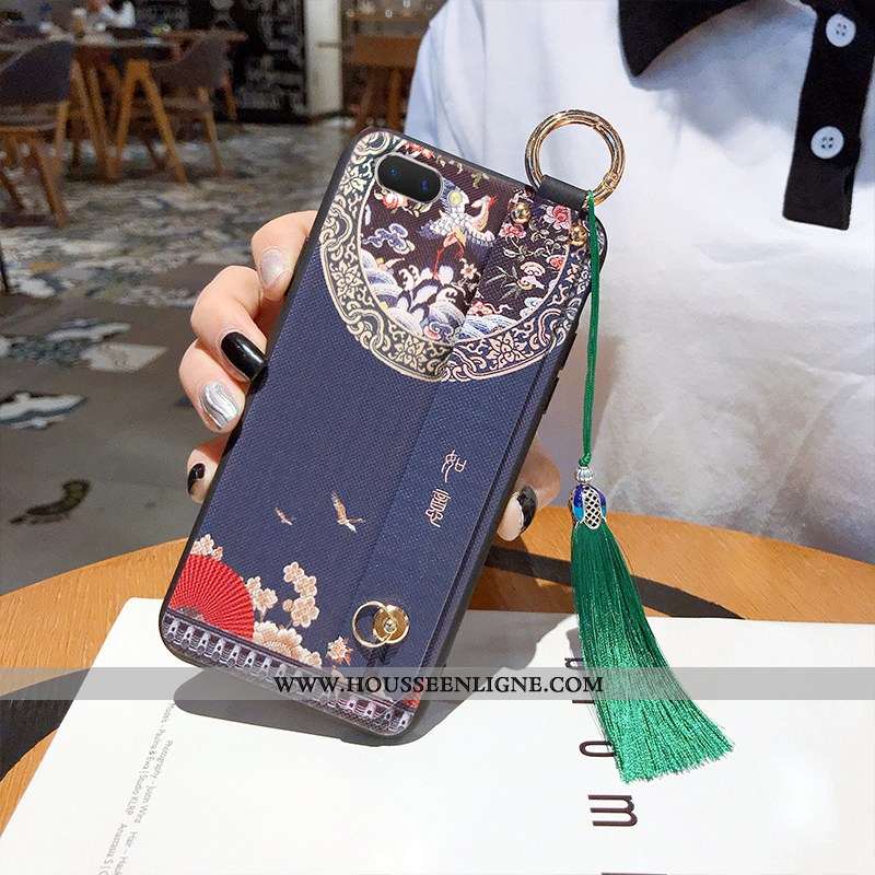 Housse Oppo Ax5 Ultra Tendance Protection Net Rouge Bleu Marin Délavé En Daim Style Chinois Bleu Fon