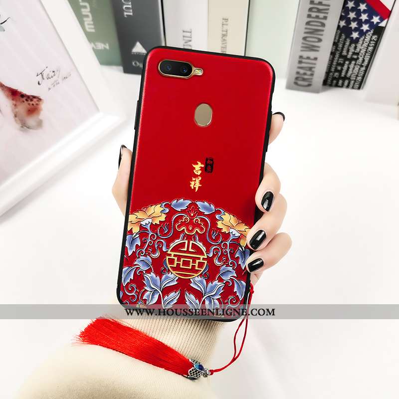 Housse Oppo Ax7 Gaufrage Vintage Délavé En Daim Palais Classiques Silicone Tendance Rouge