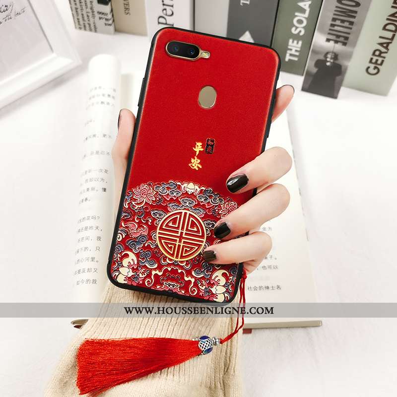 Housse Oppo Ax7 Gaufrage Vintage Délavé En Daim Palais Classiques Silicone Tendance Rouge