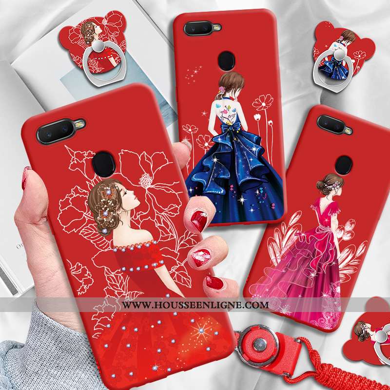 Housse Oppo Ax7 Mode Protection Ornements Suspendus Anneau Fluide Doux Étui Personnalité Rouge