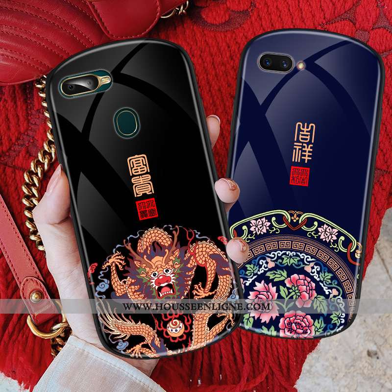 Housse Oppo Ax7 Tendance Verre Palais Créatif Style Chinois Vintage Téléphone Portable Noir